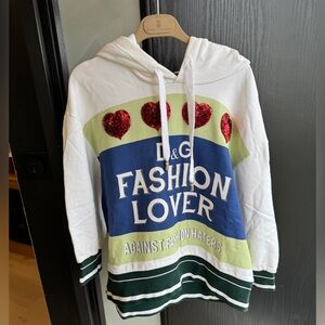D&G Cotton Hoodie with Red Heart Embroidery